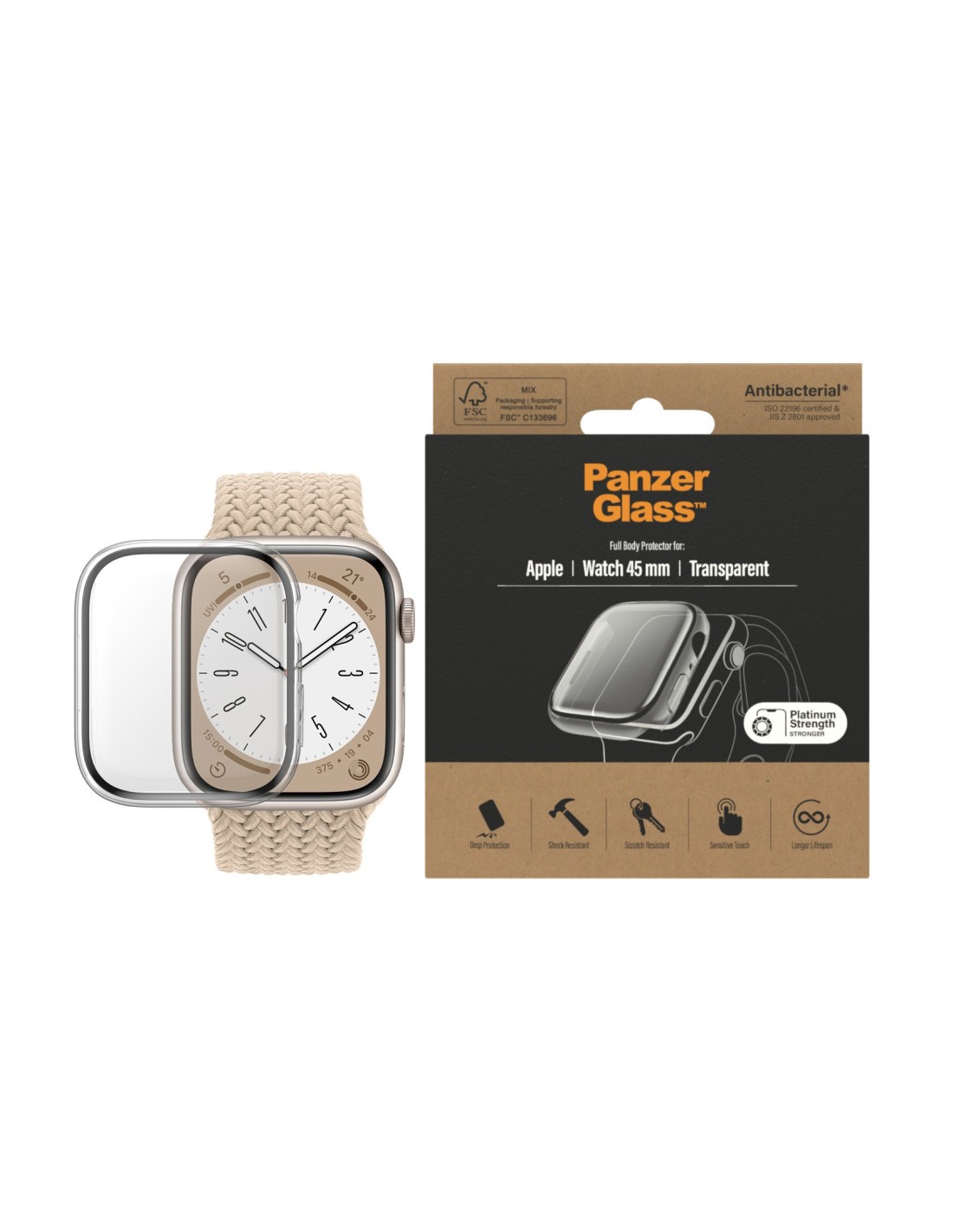 PanzerGlass Full Body Apple Watch 7 45 mm - Clear - Anti-Bacterial