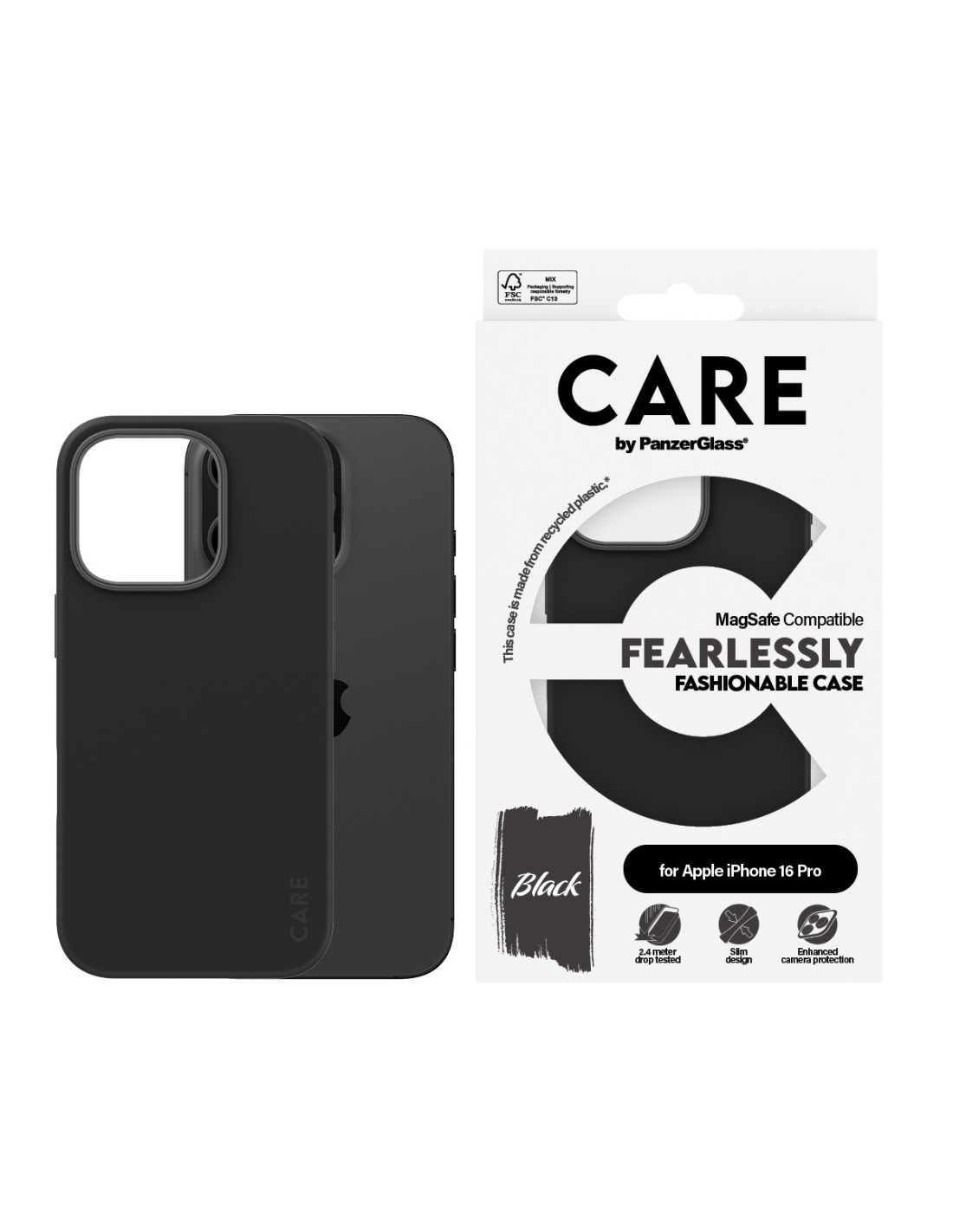 CARE by PanzerGlass Fashionable Case Black w. MagSafe iPhone 16 Pro