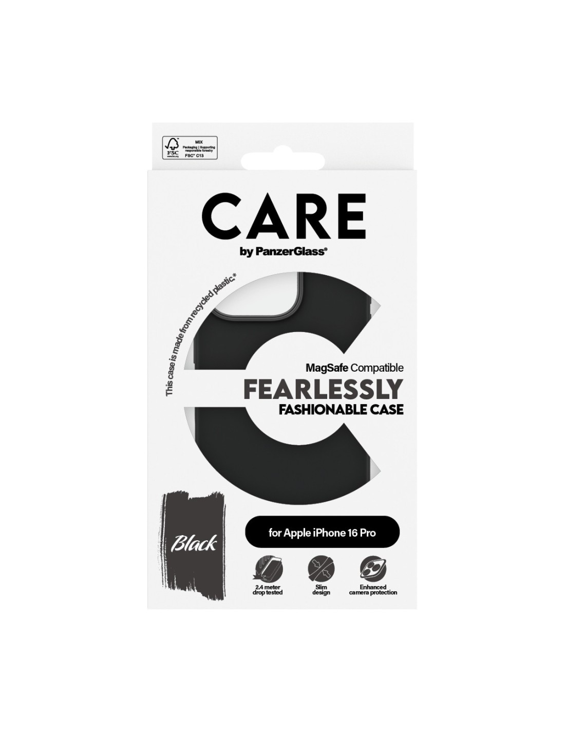 CARE by PanzerGlass Fashionable Case Black w. MagSafe iPhone 16 Pro