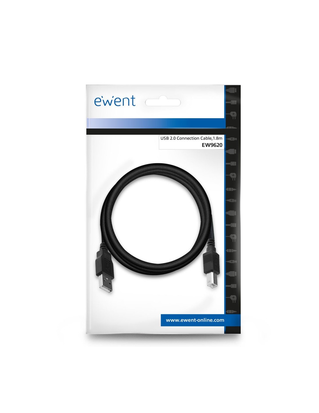 Ewent EW9620 USB-kabel 1,8 m USB 2.0 USB A USB B Zwart