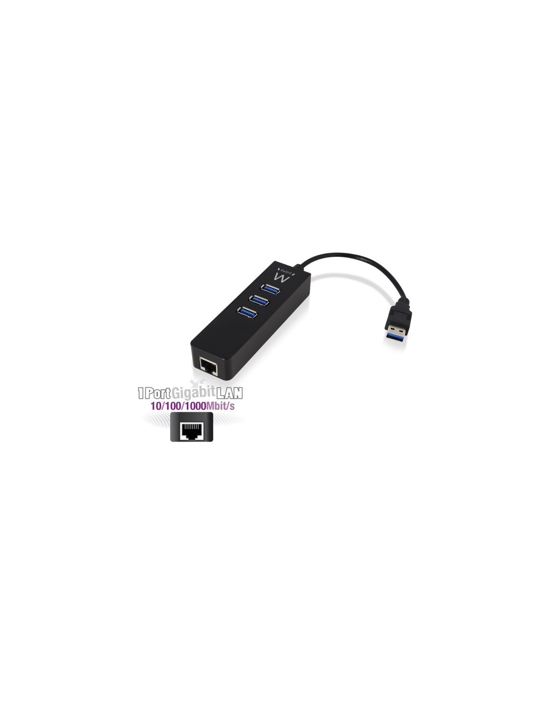 Ewent EW1140 interface hub USB 3.2 Gen 1 (3.1 Gen 1) Type-A 5000 Mbit s Zwart