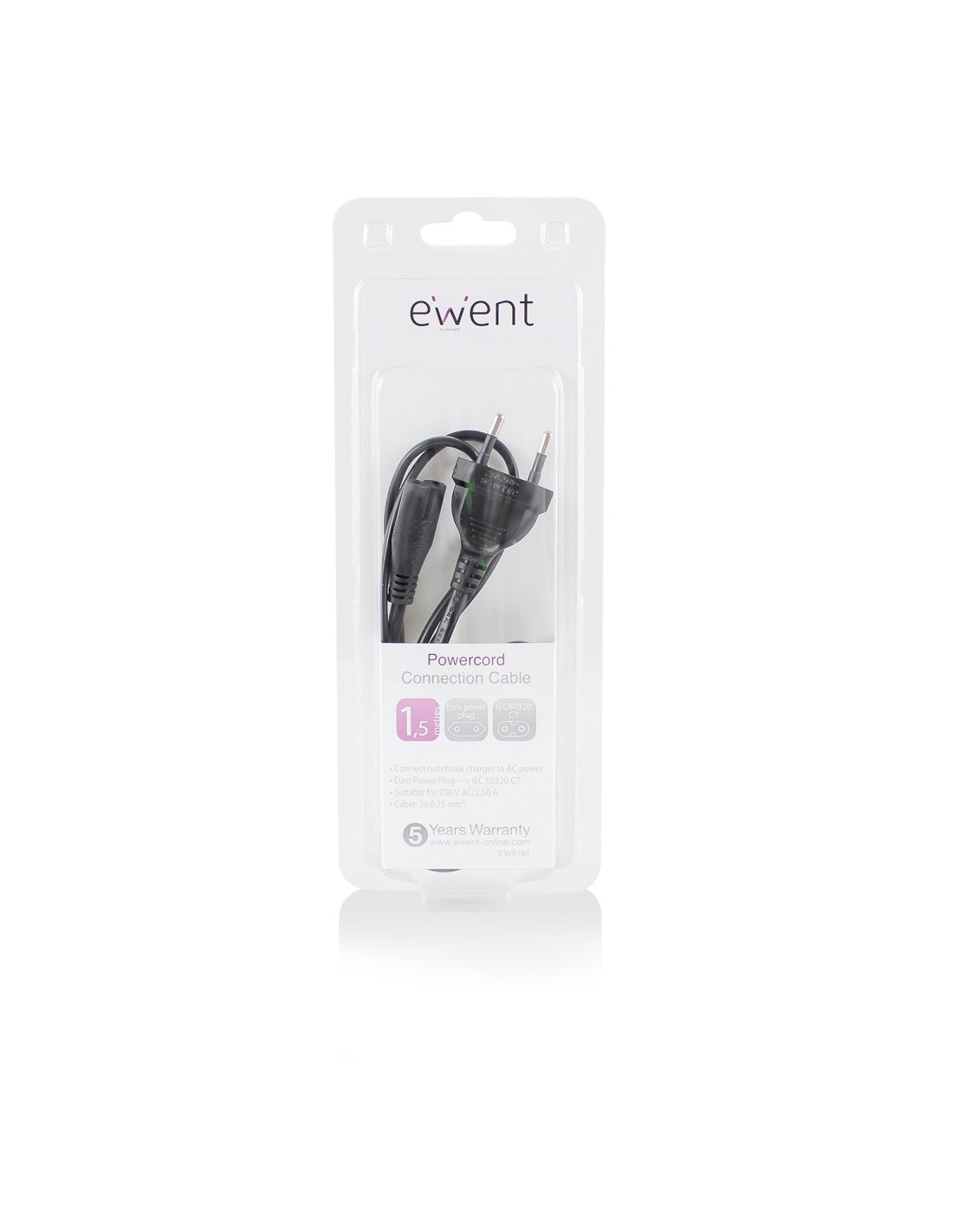 EWENT 230V Connection Cable Euro male -