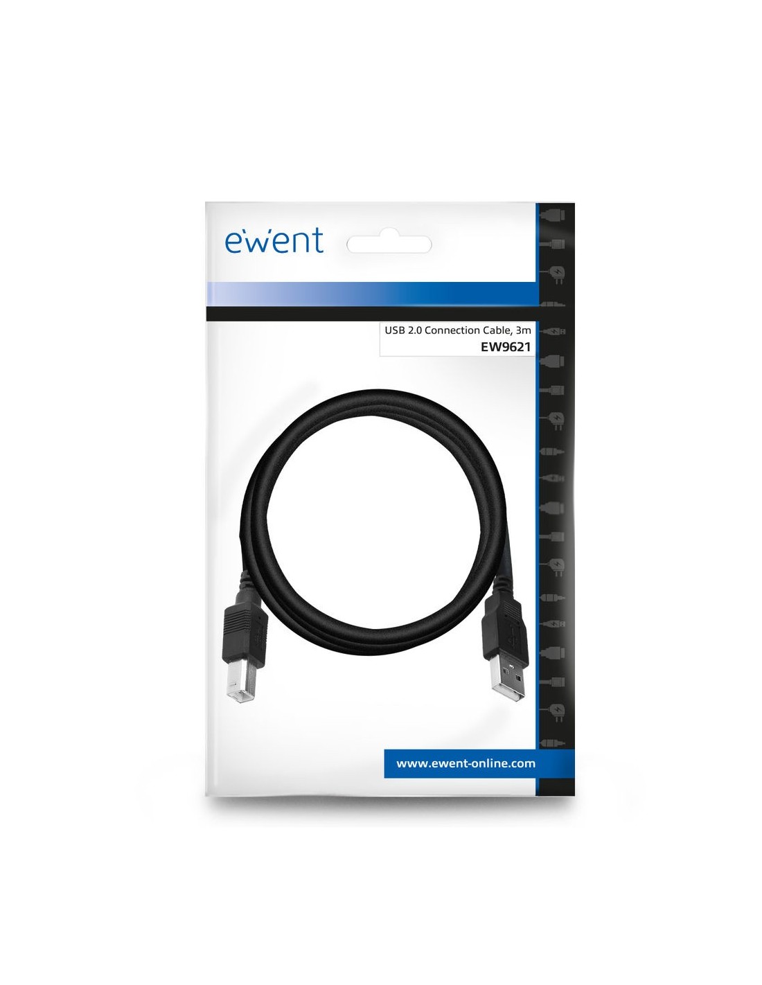 Ewent EW9621 USB-kabel 3 m USB 2.0 USB A USB B Zwart