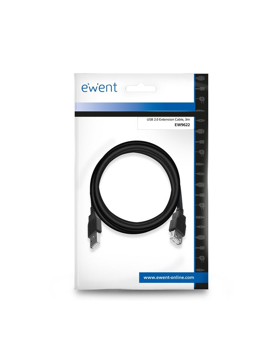 Ewent EW9622 USB-kabel 3 m USB 2.0 USB A Zwart