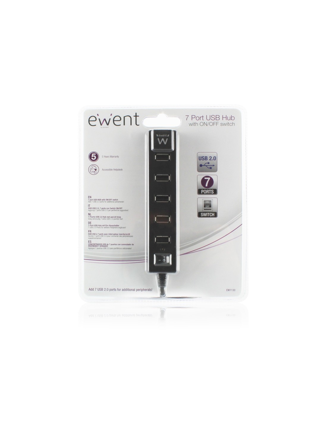 Ewent EW1130 interface hub 480 Mbit s Zwart