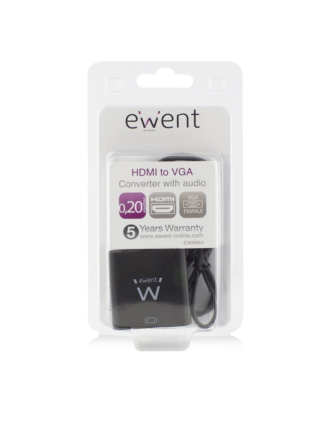 Ewent EW9864 video kabel adapter 0,2 m HDMI VGA, 3.5mm Zwart