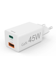 Hama Snellader, 1x USB-C PD, 1x USB-A QC, mini-oplader, 45 W, wit Adapter