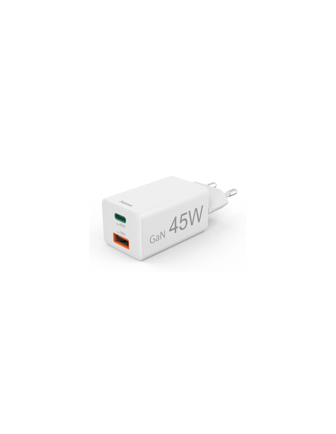 Hama Snellader, 1x USB-C PD, 1x USB-A QC, mini-oplader, 45 W, wit Adapter
