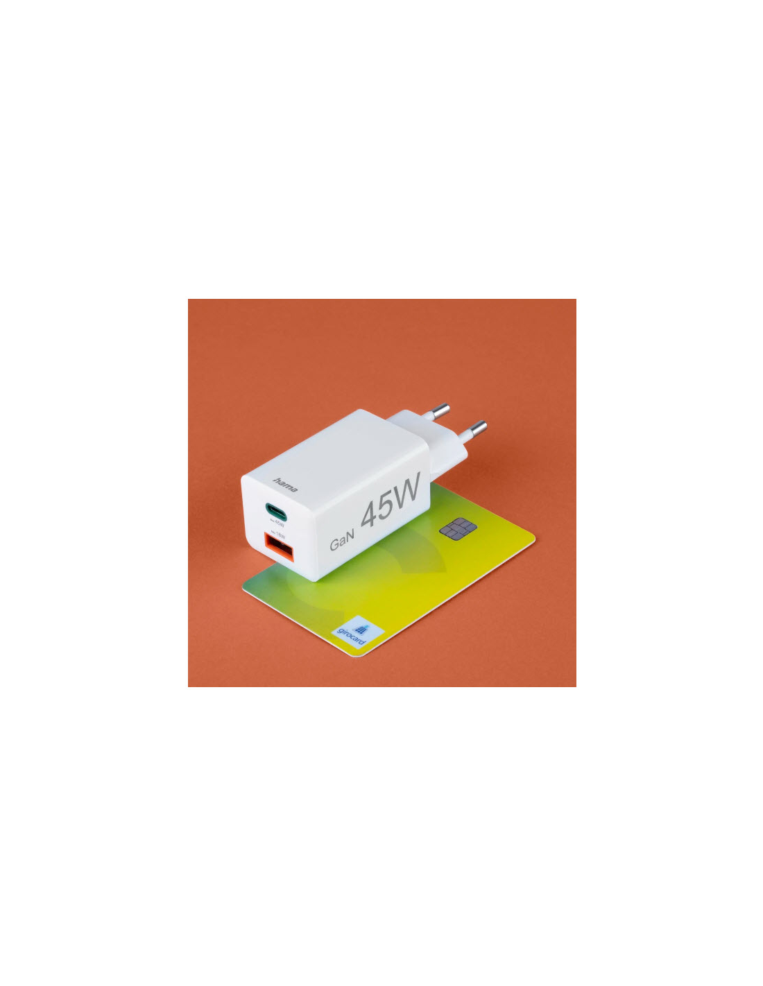 Hama Snellader, 1x USB-C PD, 1x USB-A QC, mini-oplader, 45 W, wit Adapter