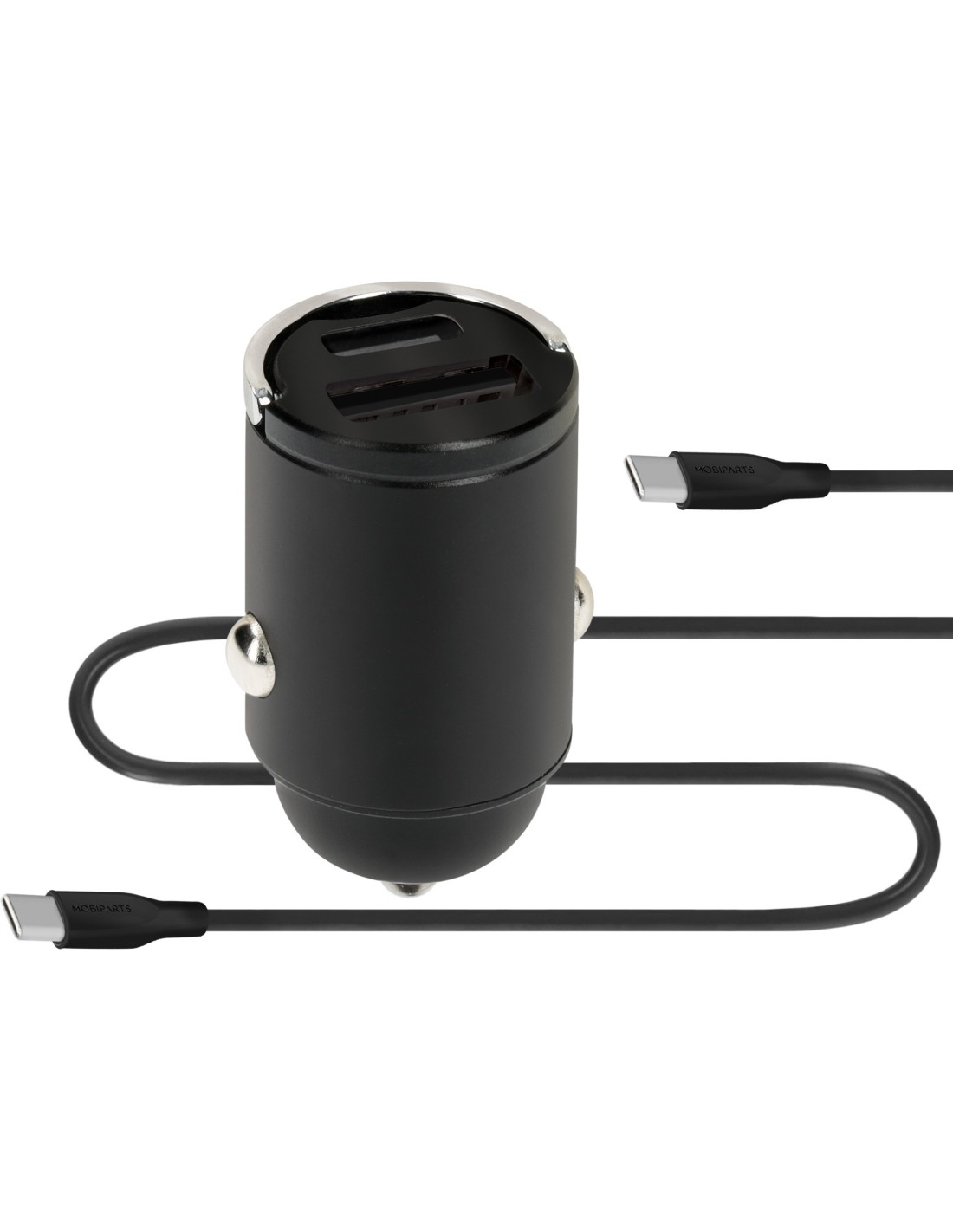 Mobiparts Car Charger Dual USB-C USB-A with USB-C USB-C Cable Black