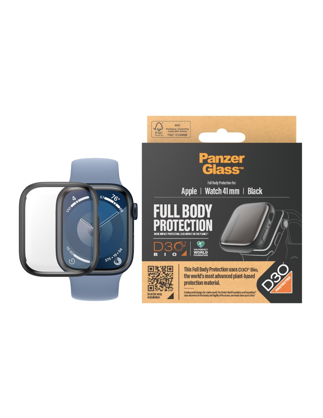 PanzerGlass Full Body Apple Watch 2023 8 7 41 mm - Black with D3O