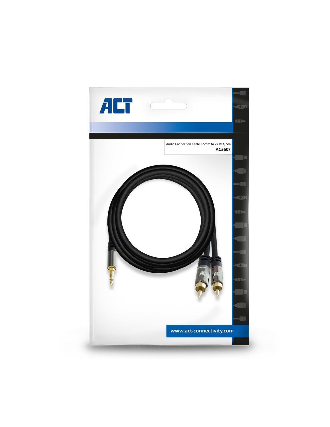 ACT AC3607 | 3.5mm naar 2x RCA Audiokabel | 5 Meter | Stereo | Zwart