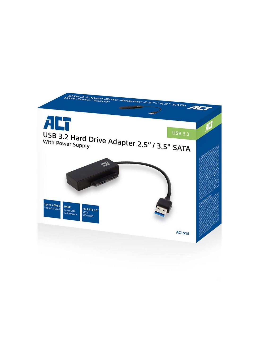 ACT AC1515 | 2,5 inch & 3,5 inch SATA HDD/SSD naar USB 3.2 Gen 1 Adapter