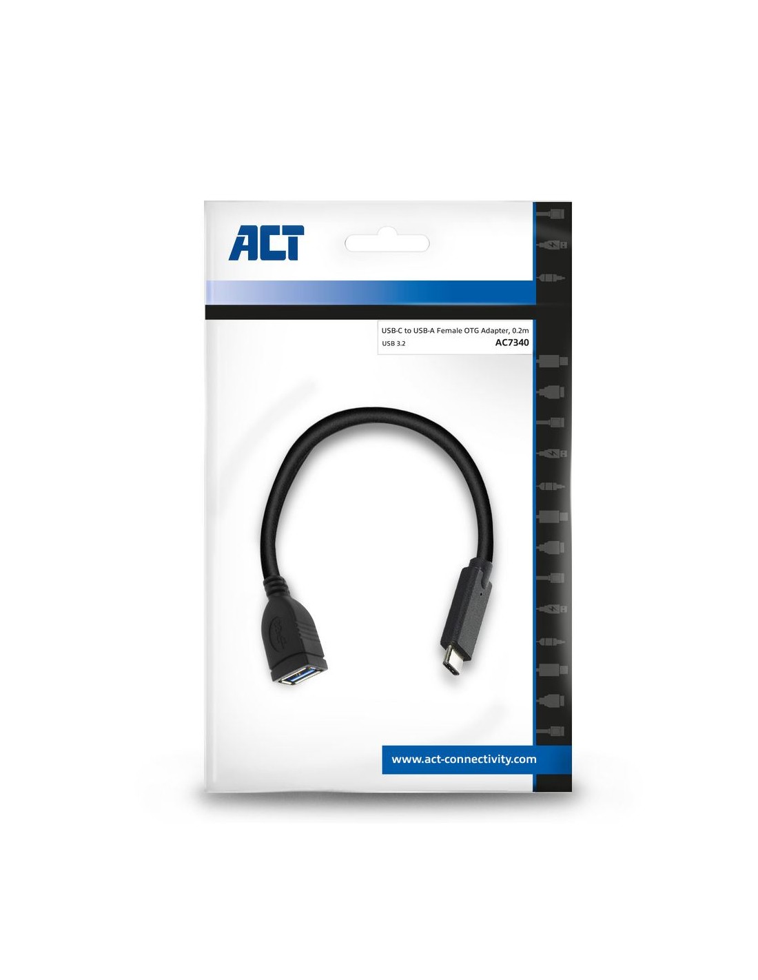 ACT AC7340 | USB 3.2 Gen 1 | USB-C naar USB-A | 0.2m | Zwart