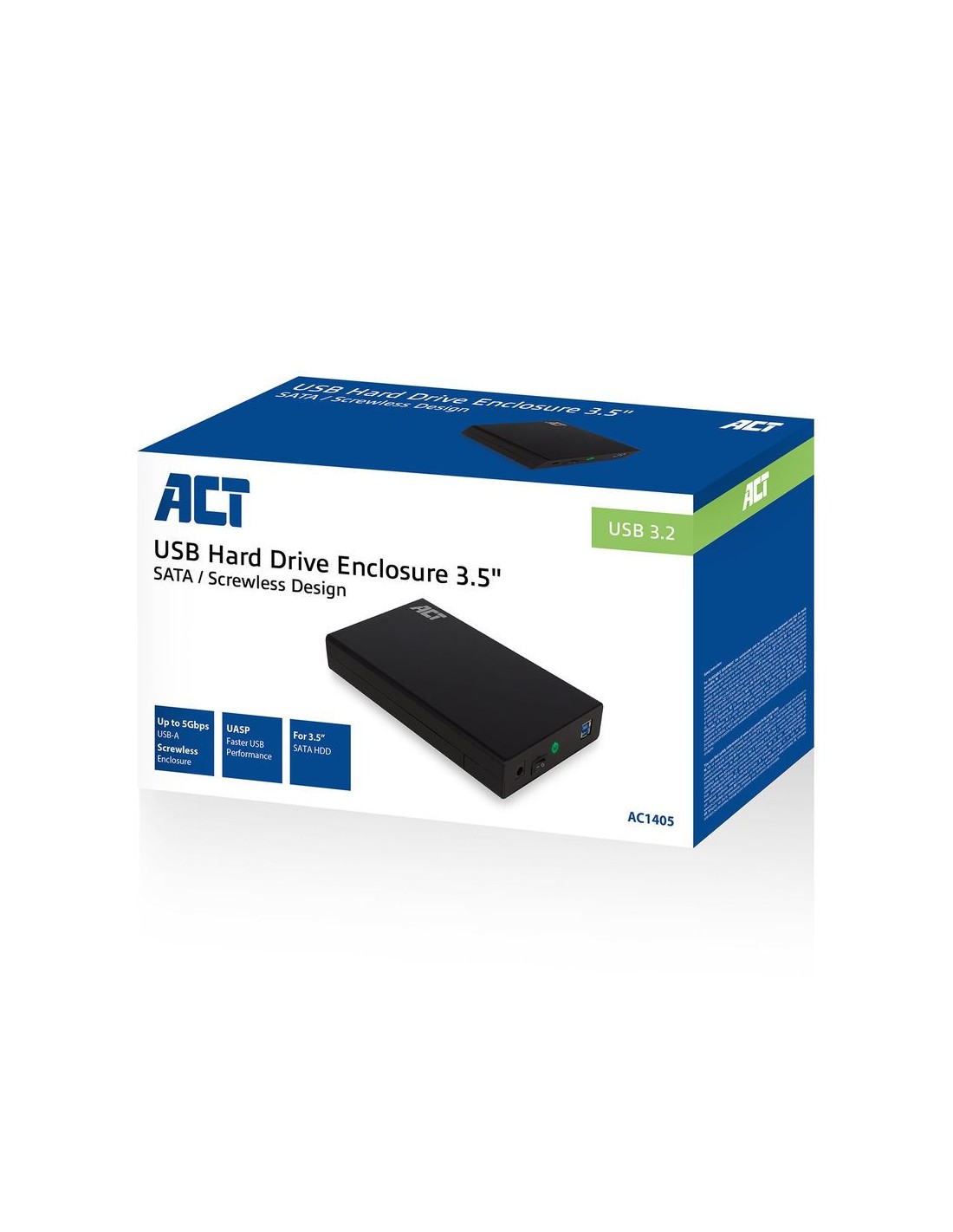 ACT AC1405 | 3,5" SATA HDD Behuizing | USB 3.2 Gen1 (5 Gbit/s) | Schroefloos Design