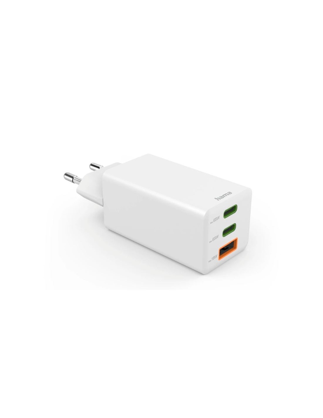 Hama Snellader, 2x USB-C PD, 1x USB-A QC, mini-oplader, 65W, wit Adapter