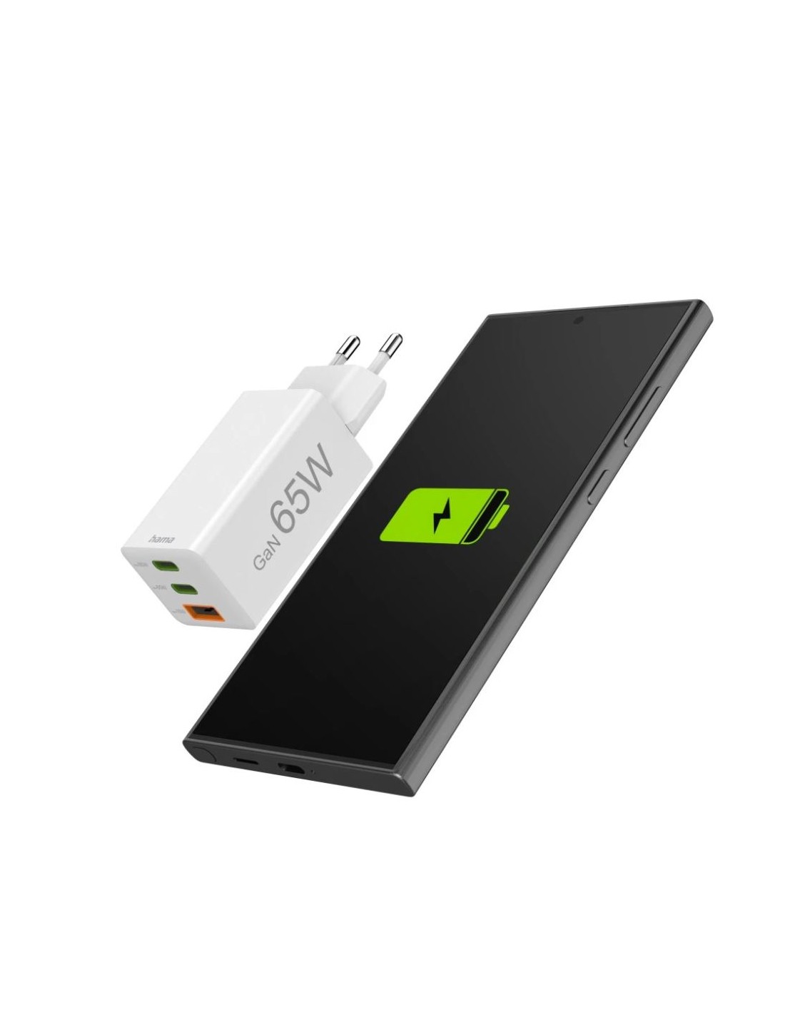 Hama Snellader, 2x USB-C PD, 1x USB-A QC, mini-oplader, 65W, wit Adapter