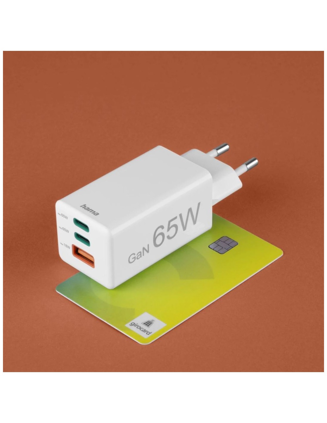 Hama Snellader, 2x USB-C PD, 1x USB-A QC, mini-oplader, 65W, wit Adapter