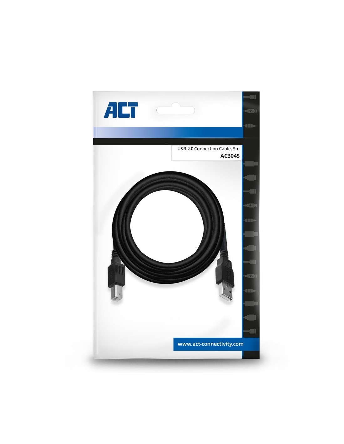 ACT AC3045 | USB 2.0 Kabel | USB-A naar USB-B | 5m | Zwart