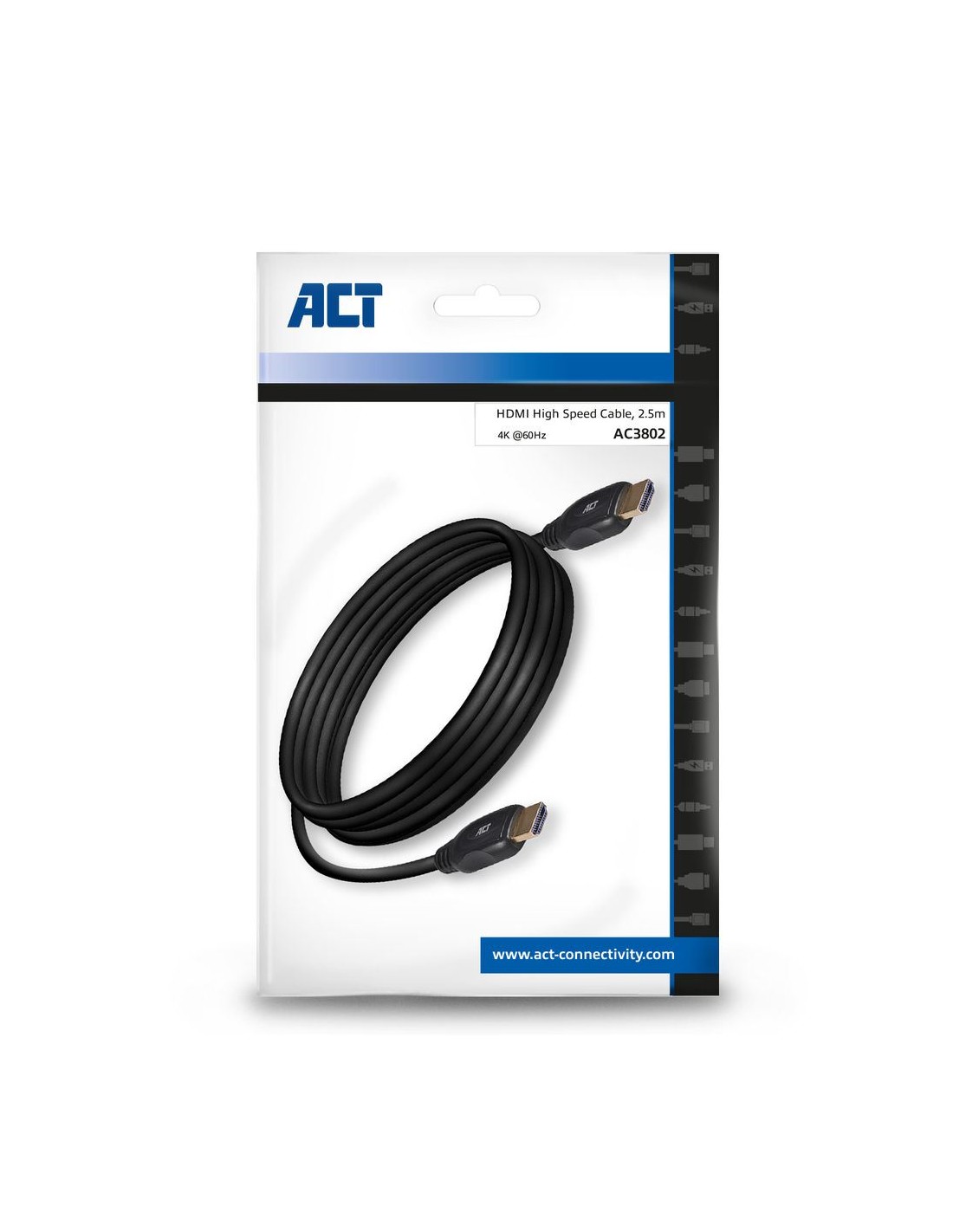 ACT AC3802 HDMI Kabel | 2,5 m | HDMI Type A naar Type A | Zwart