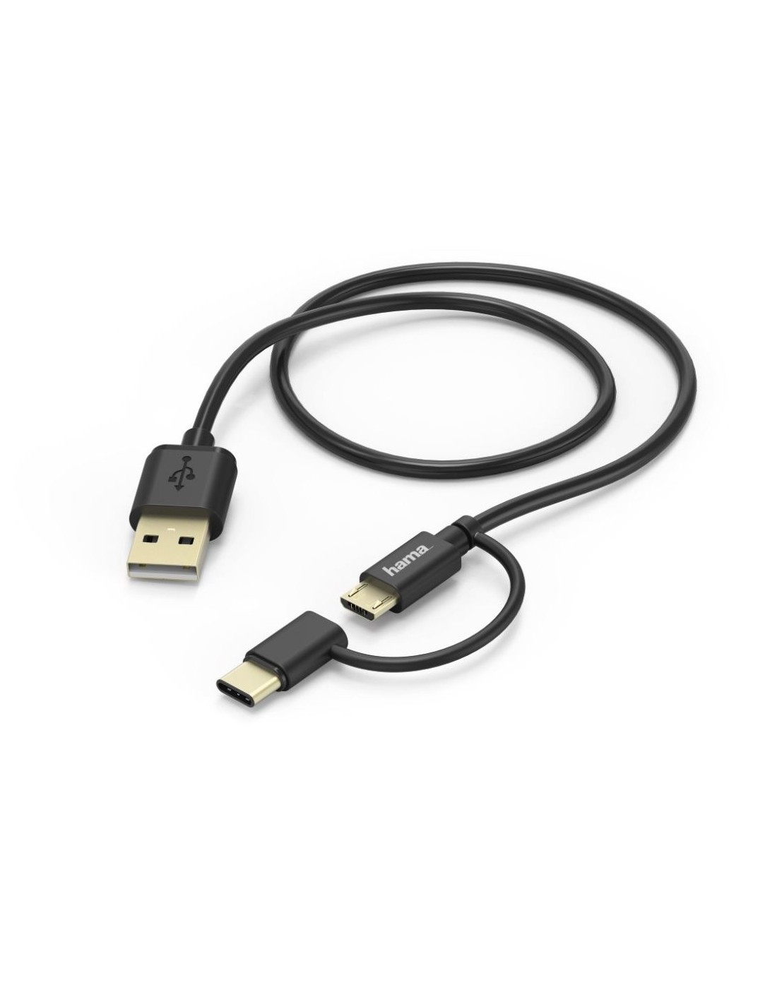 Laad/Synchrokabel 2 in 1 USB type-C - micro USB 1m zwart