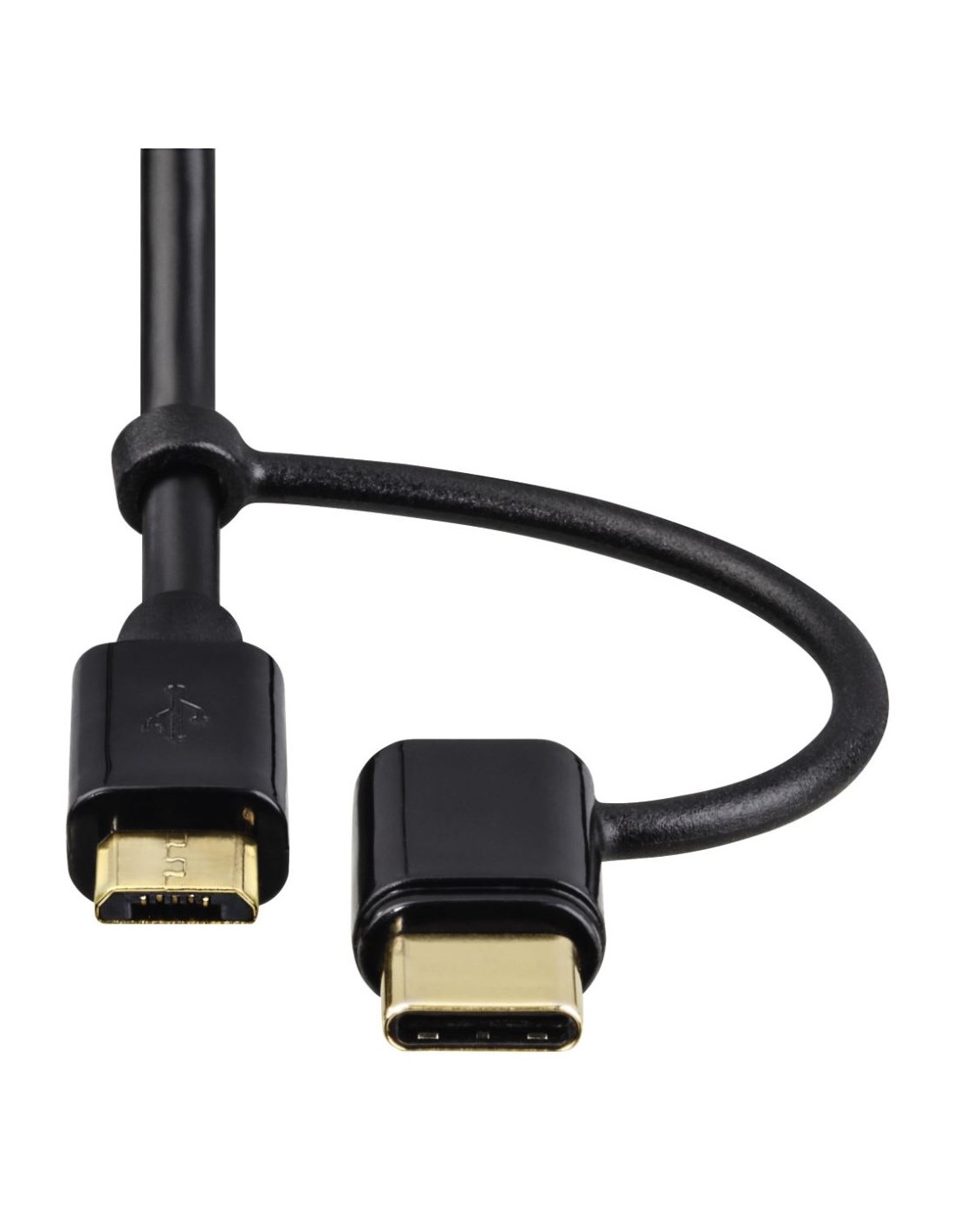 Laad/Synchrokabel 2 in 1 USB type-C - micro USB 1m zwart