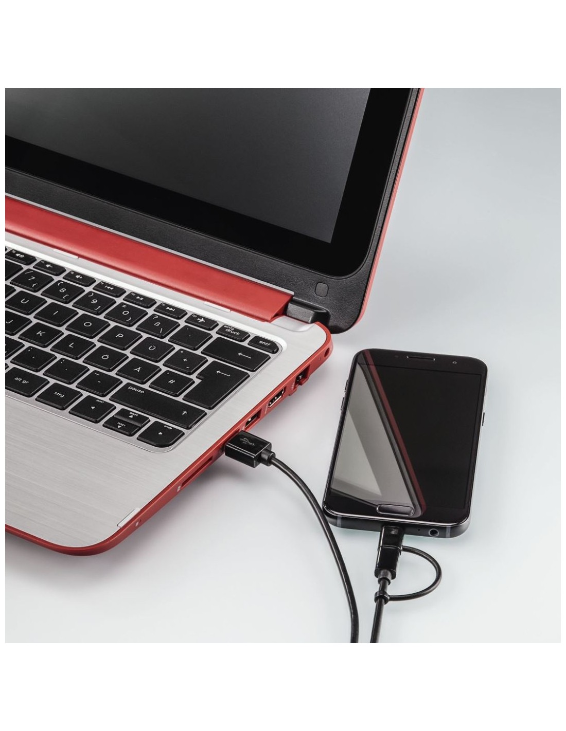 Laad/Synchrokabel 2 in 1 USB type-C - micro USB 1m zwart