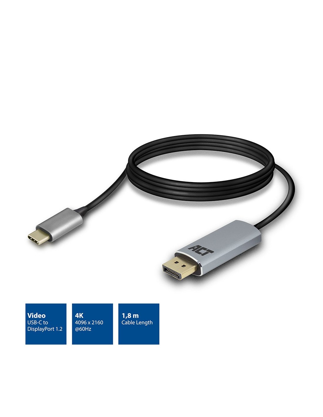 ACT AC7035 | USB-C naar DisplayPort Kabel | 1,8 m