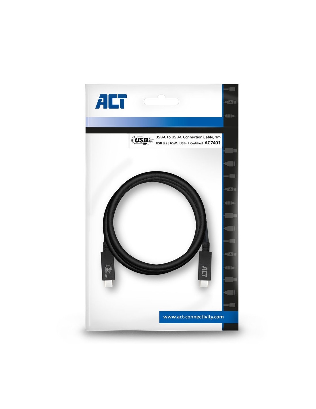 ACT AC7401 | USB 3.2 Gen 1 Kabel | USB-C naar USB-C | 1m | Zwart