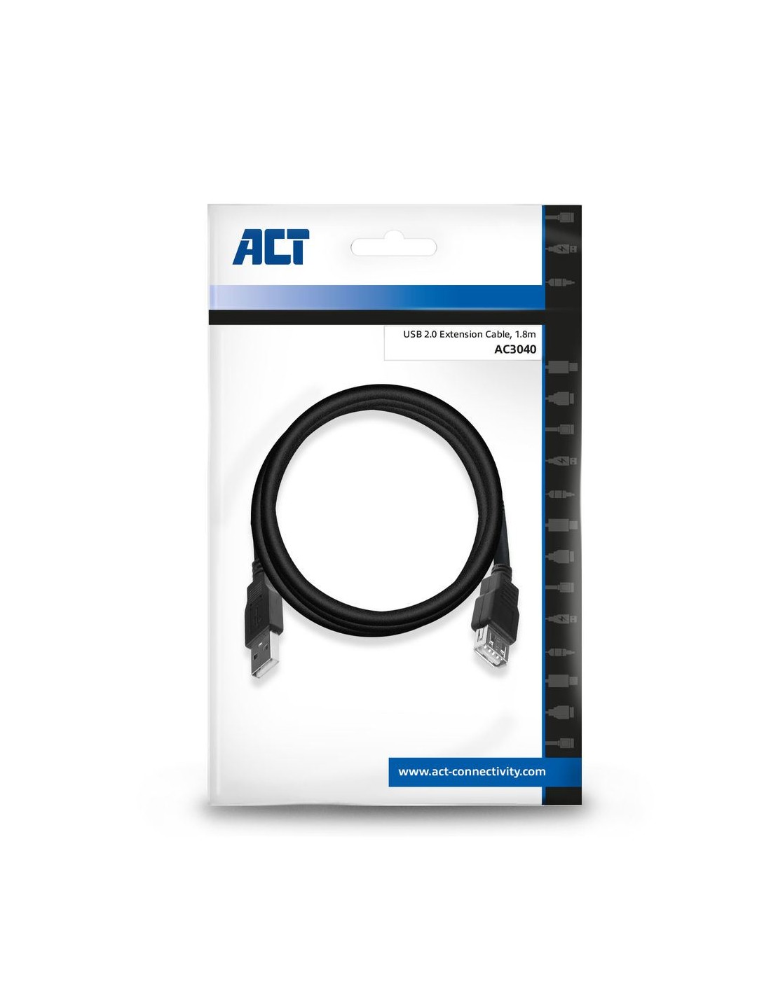 ACT AC3040 | USB 2.0 Kabel | USB-A naar USB-A | 1.8m | Zwart