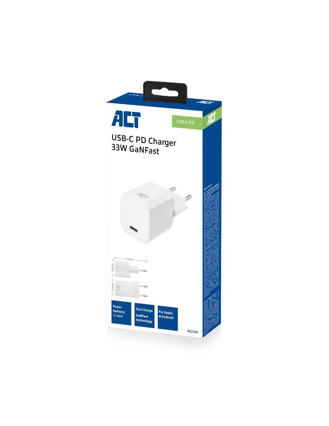 USB-C Charger Mini 110-240V 1 port GaNFast 33W white iPhone 12/13