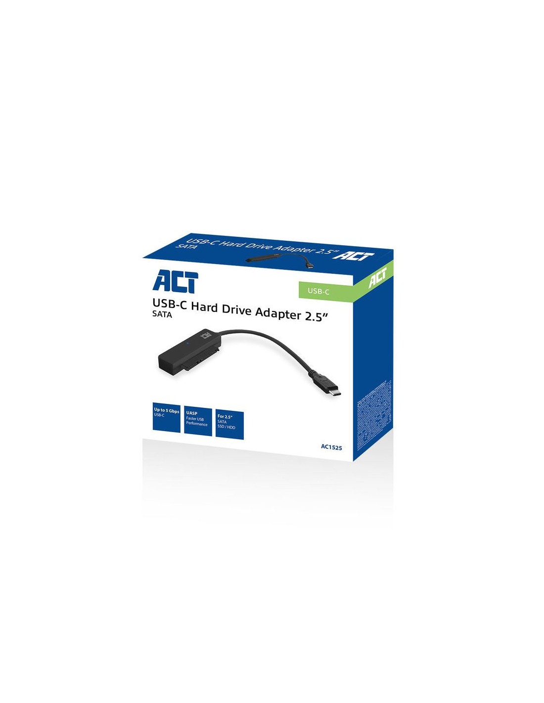 ACT kabel-tussenstuk | USB-C naar SATA 7-pin + 15-pin | Zwart | AC1525