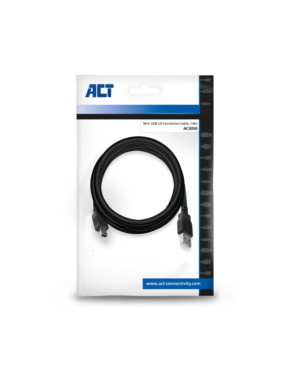 ACT AC3050 | USB 2.0 Kabel | USB-A naar Mini-USB-B | 1.8m | Zwart