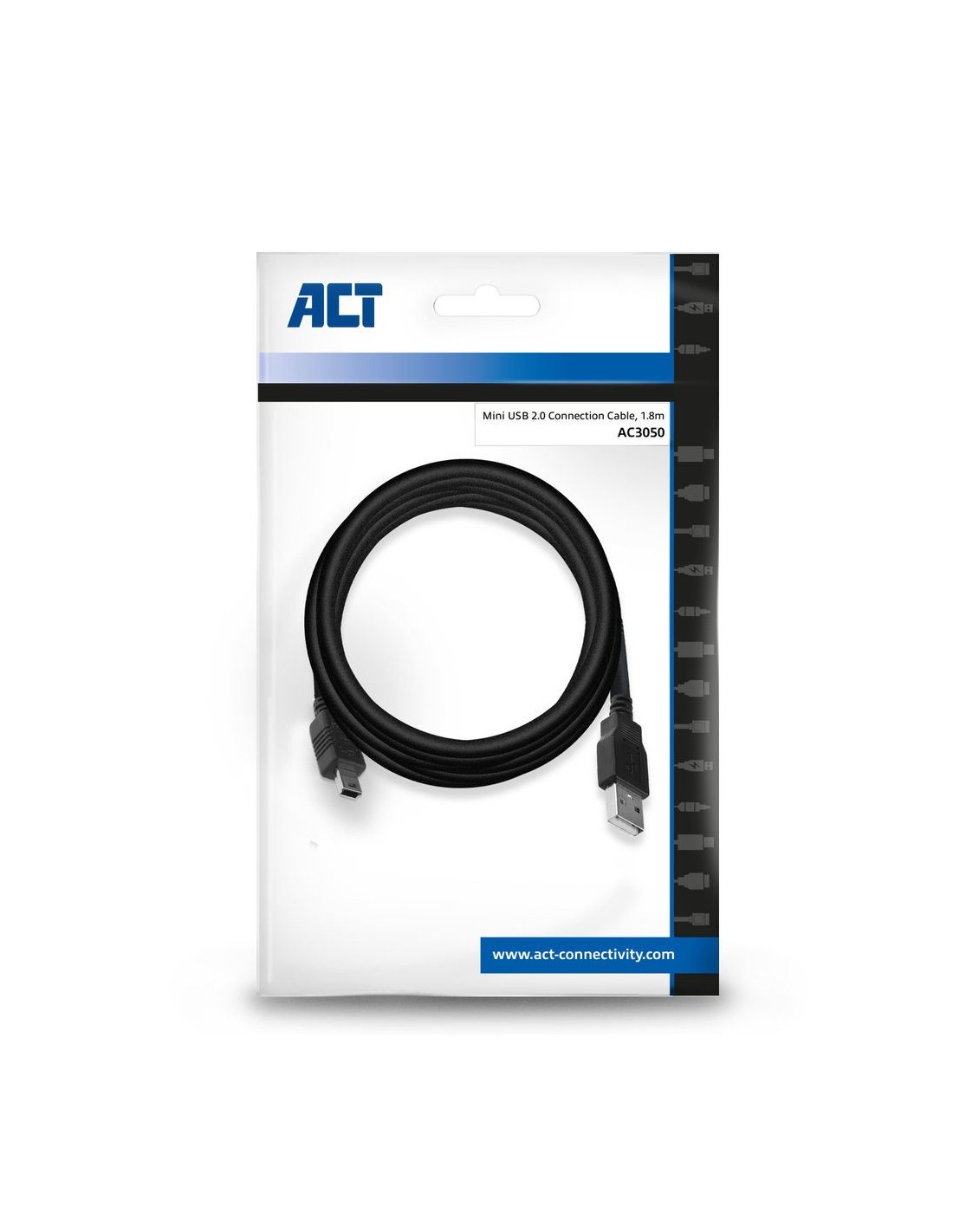 ACT AC3050 | USB 2.0 Kabel | USB-A naar Mini-USB-B | 1.8m | Zwart