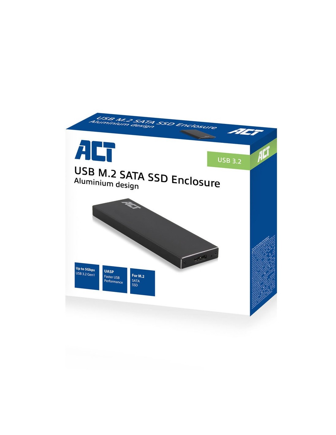 ACT AC1600 | USB 3.2 Gen1 M.2 SATA SSD Behuizing | Aluminium | 5 Gbps