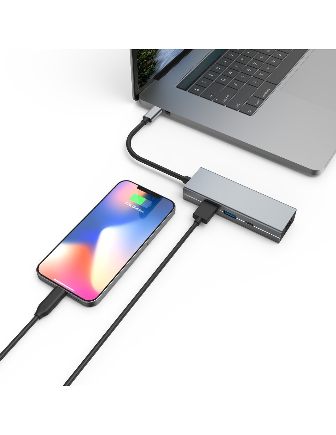 USB-C-multiport-adapter, 4-poorts, 2x USB-A, USB-C, LAN ethernet