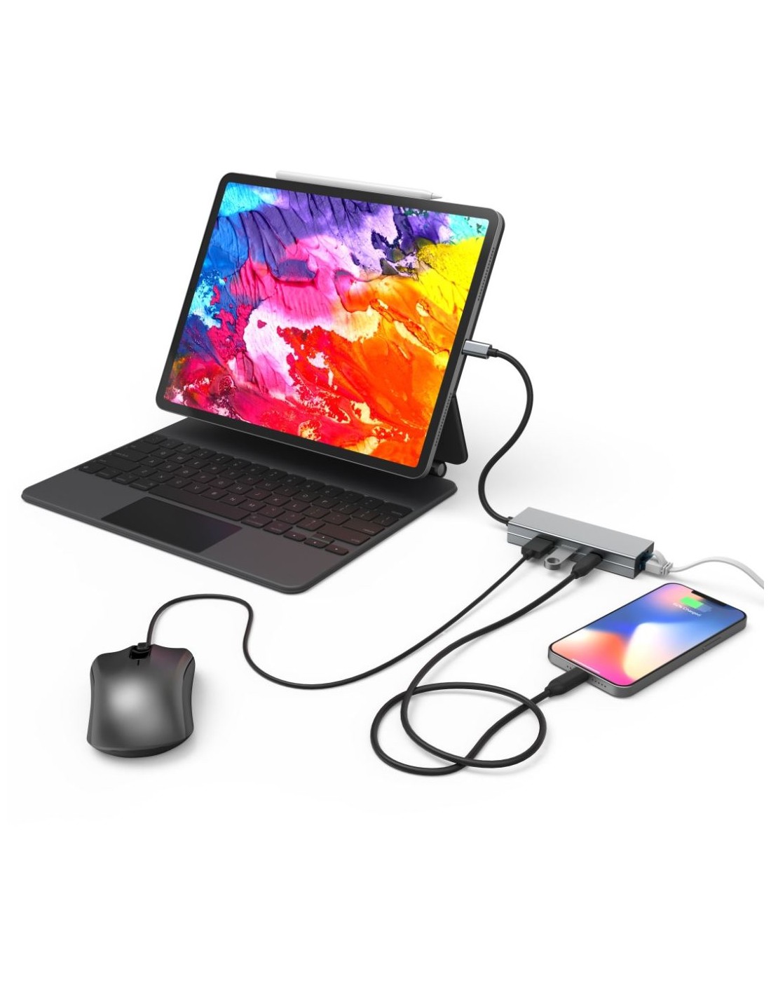 USB-C-multiport-adapter, 4-poorts, 2x USB-A, USB-C, LAN/ethernet