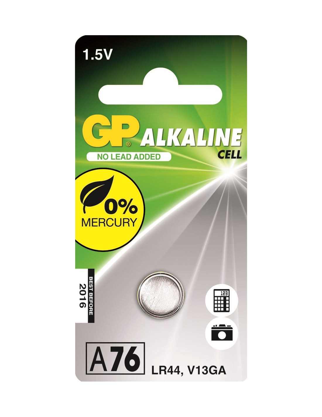 GP Alkaline 76A (V13GA / L1154 / LR44) Knoopcel Batterij (1-pack)
