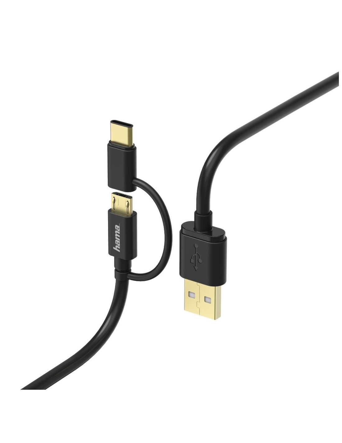 Laad/Synchrokabel 2 in 1 USB type-C - micro USB 1m zwart
