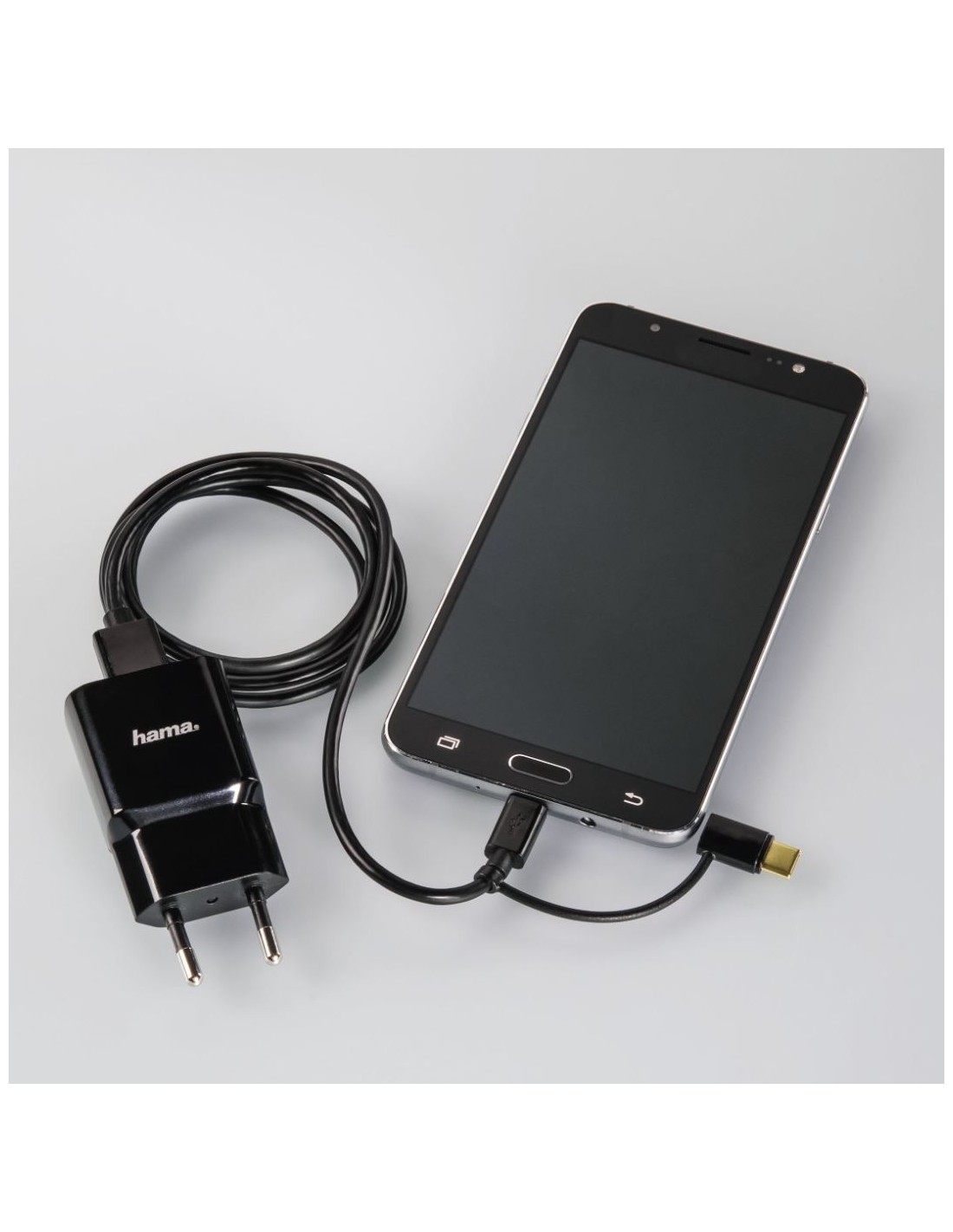 Laad/Synchrokabel 2 in 1 USB type-C - micro USB 1m zwart