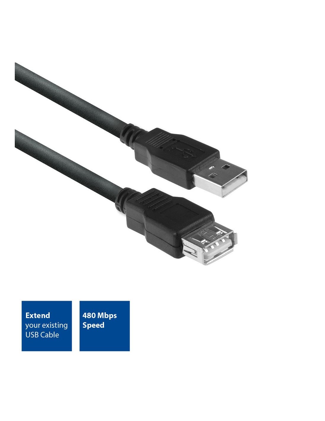 ACT AC3040 | USB 2.0 Kabel | USB-A naar USB-A | 1.8m | Zwart