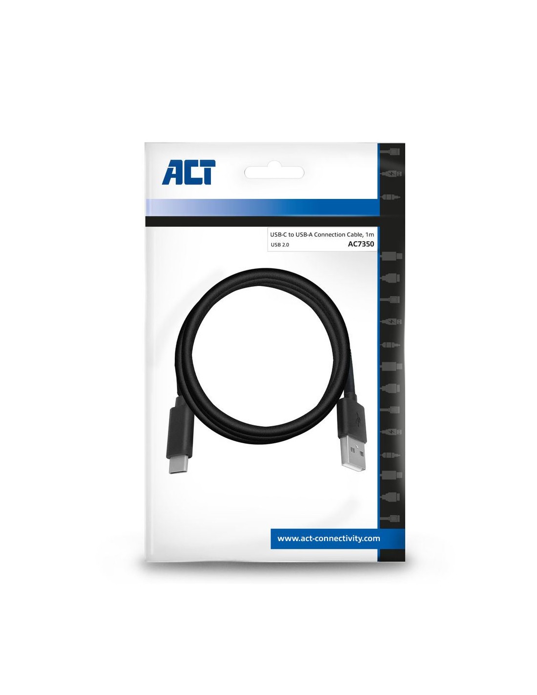 ACT AC7350 | USB 2.0 Kabel | USB-C naar USB-A | 1m | Zwart