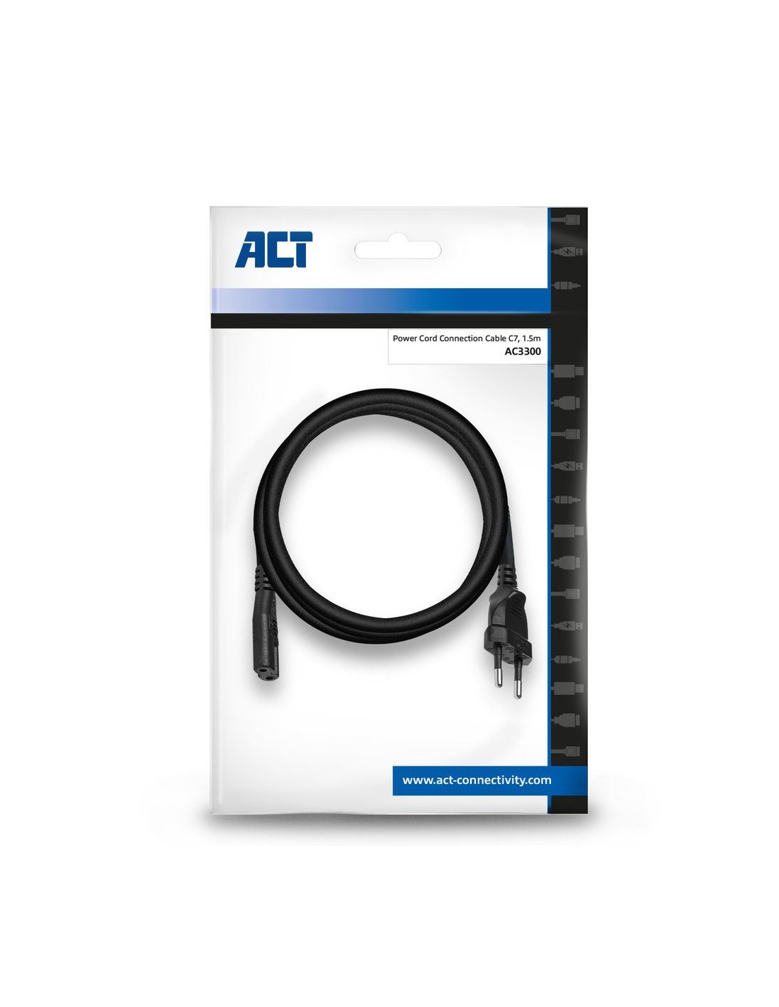 ACT AC3300 | Elektriciteitssnoer | 1,5 Meter | CEE7/16 naar C7 Stekker | Zwart