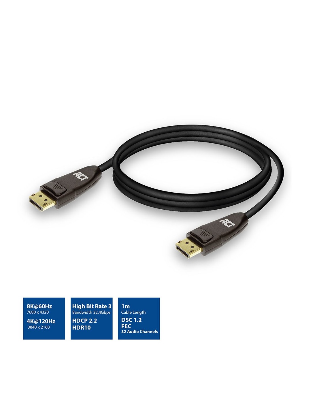 ACT AC4071 | DisplayPort 1.4 Kabel | 1,0m | Zwart