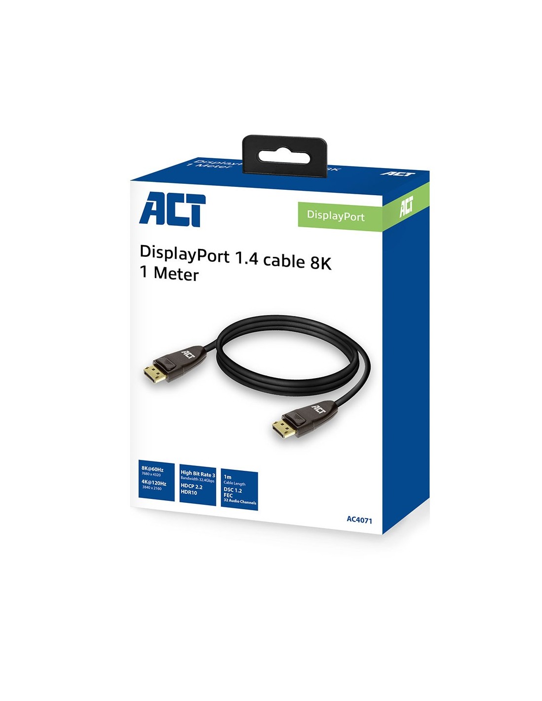 ACT AC4071 | DisplayPort 1.4 Kabel | 1,0m | Zwart