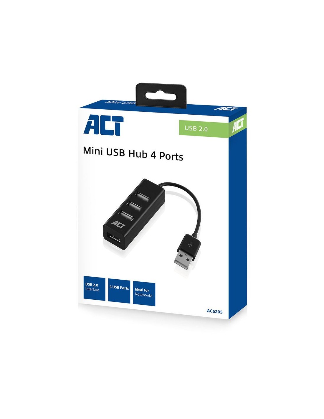 ACT AC6205 | USB 2.0 Interface Hub | 480 Mbps | Zwart