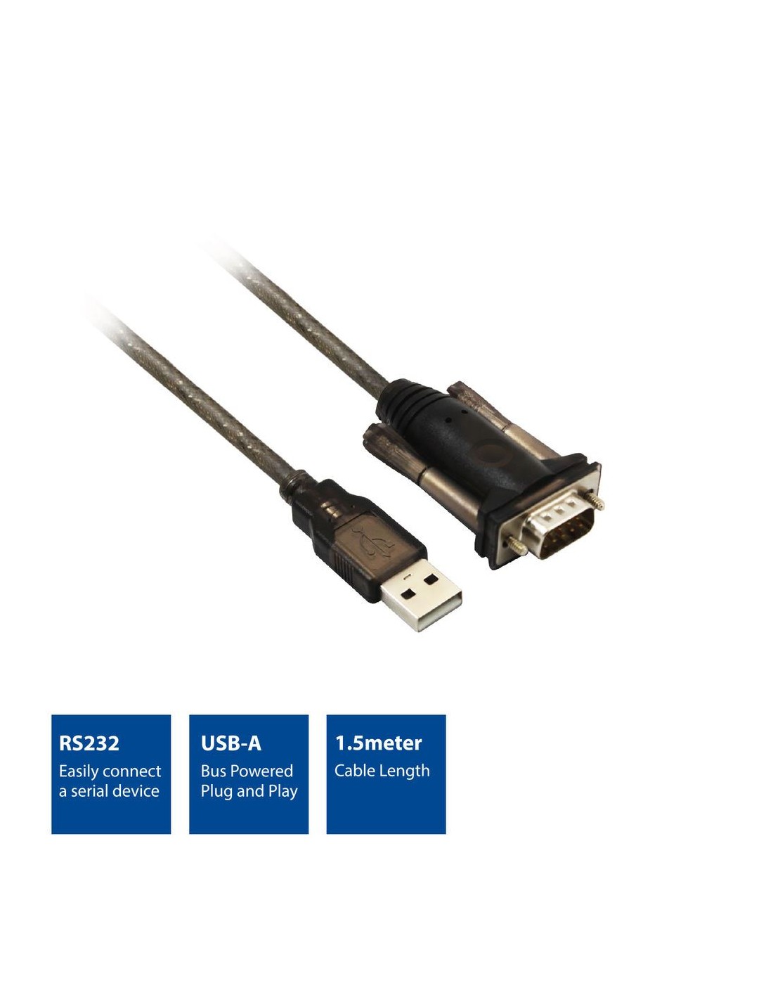 ACT AC6000 | Seriële Kabel | USB-A naar DB-9 | 1,5 m | Zwart