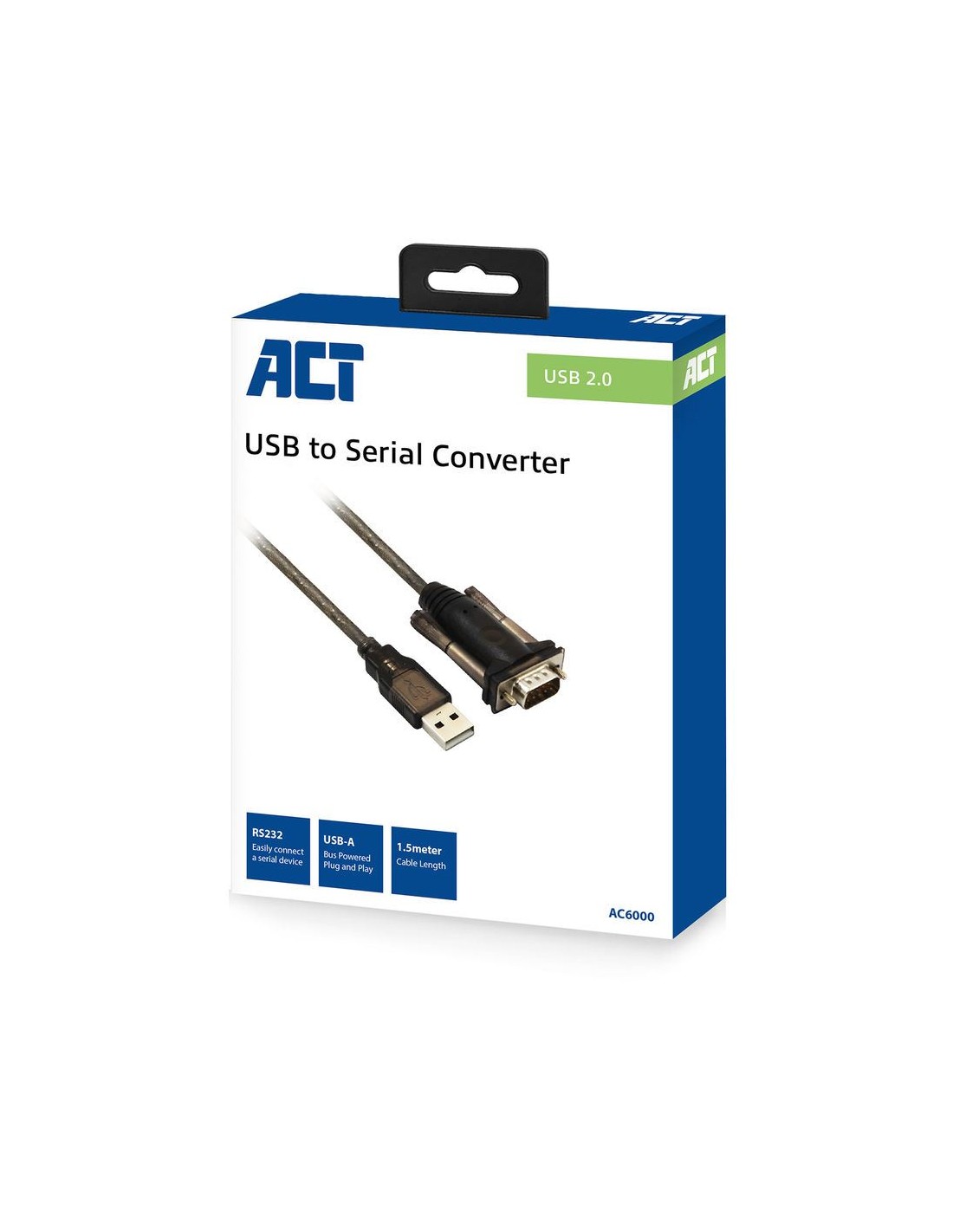 ACT AC6000 | Seriële Kabel | USB-A naar DB-9 | 1,5 m | Zwart