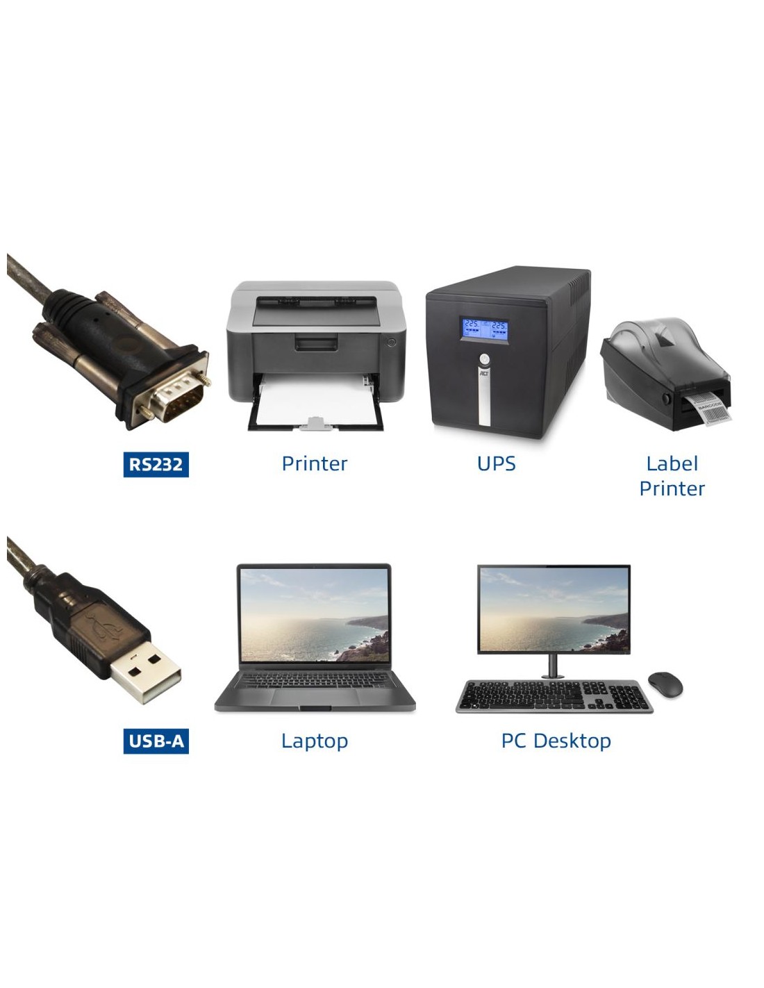 ACT AC6000 | Seriële Kabel | USB-A naar DB-9 | 1,5 m | Zwart