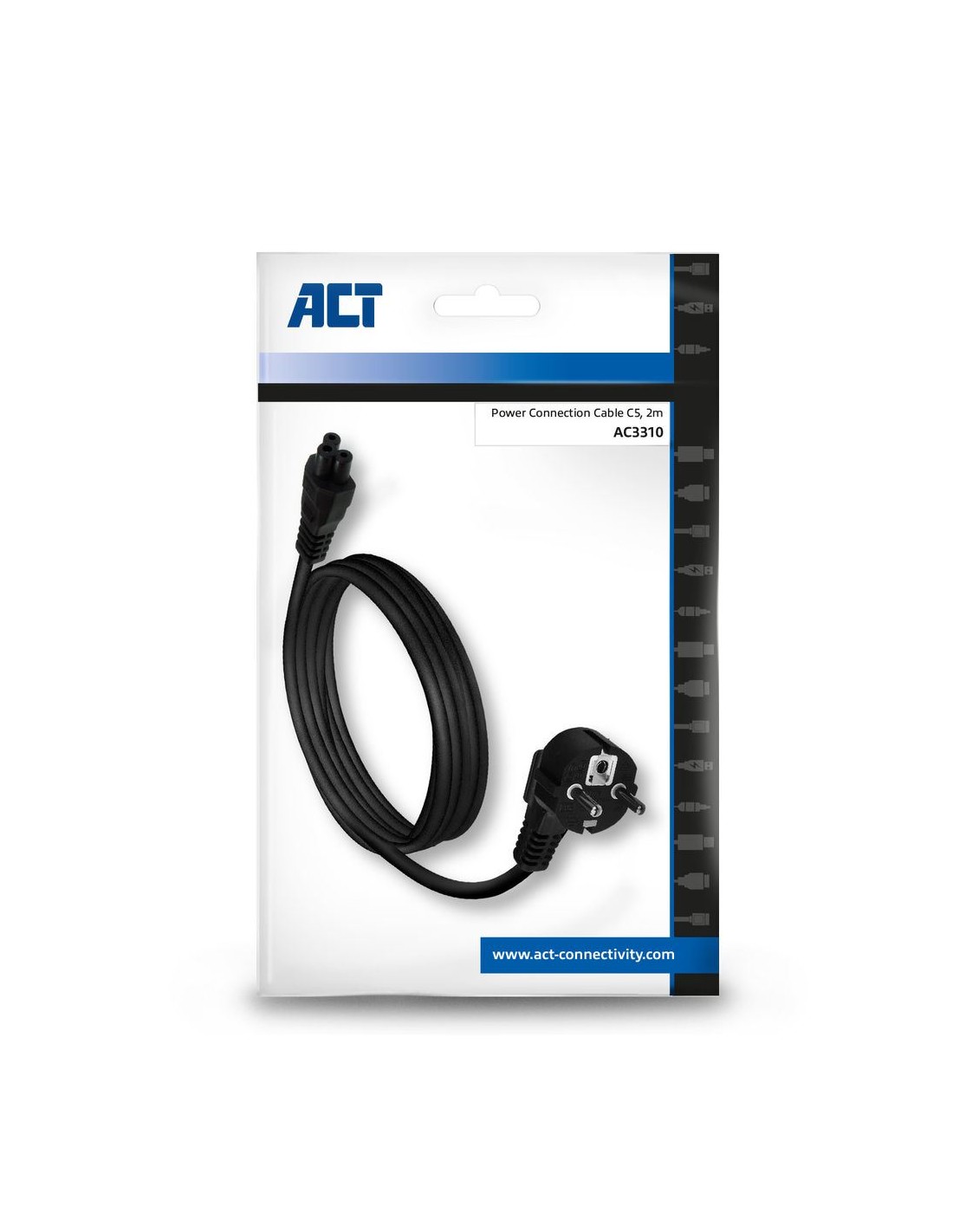 ACT AC3310 | Elektriciteitssnoer | 2 Meter | CEE7/7 naar C5 Stekker (3-Pin) | Zwart